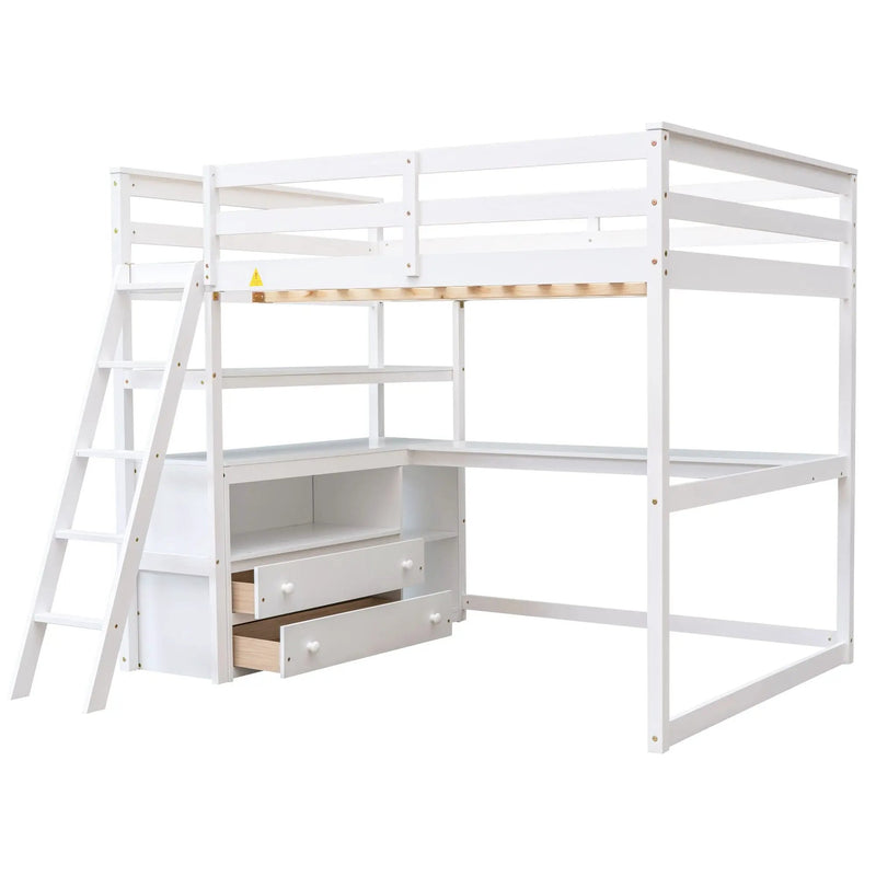 Modern Loft Bed With Built In Desk, Shelves, And 2 Drawers by Unique Piece Furniture