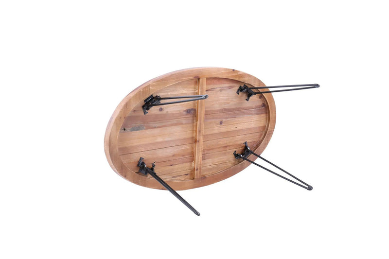 Oval Natural Reclaimed Wood Foldable Cocktail Table For Your Living Room - Natural by HouseOfZazla