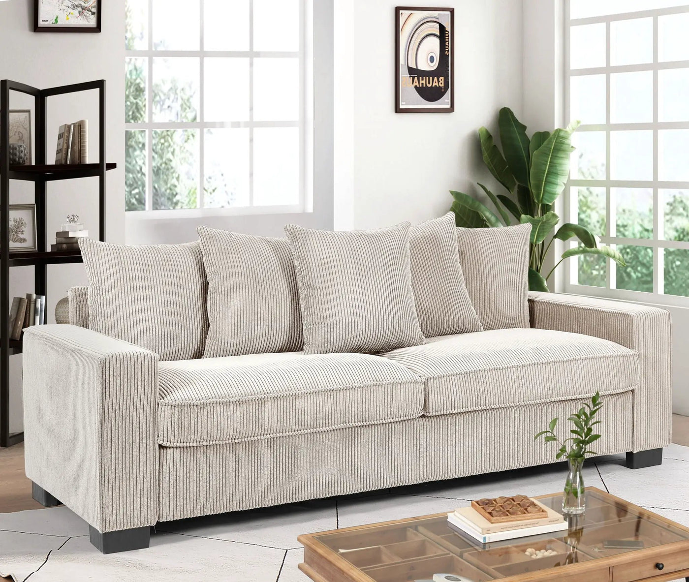 Luxe Sofa With 5 Matching Toss Pillows, Sleek Design, Spacious And Comfortable 3 Seater Couch by Unique Piece Furniture