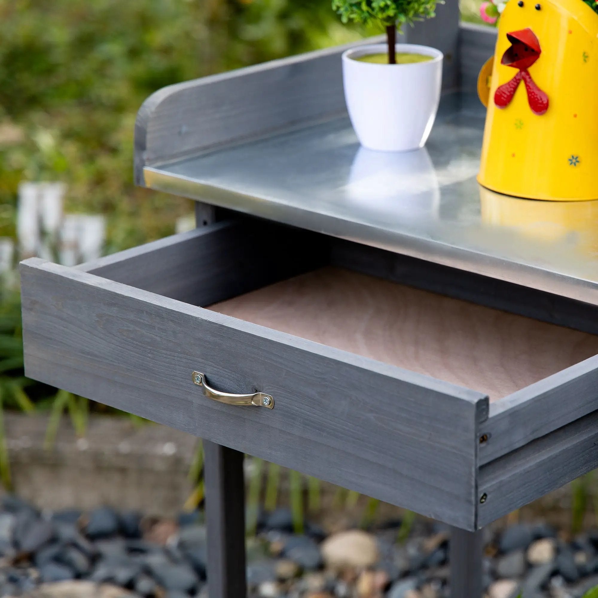 Outsunny - Outdoor Potting Bench Table, Garden Work Station With Storage Cabinet, Open Shelf And Steel Tabletop - Gray by HouseOfZazla