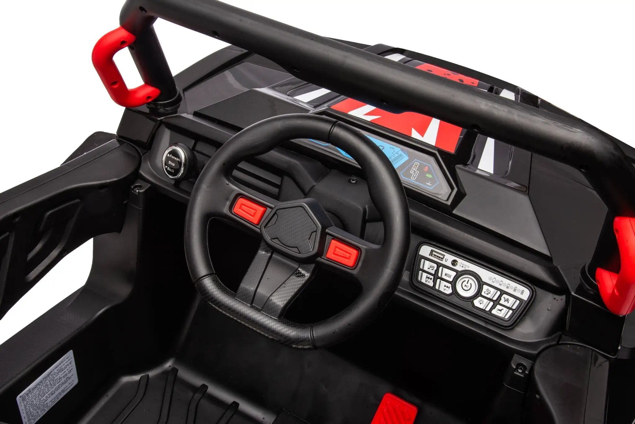 12V7A*2 30W*4 Four-Wheel Drive Seat One Button Start, Forward And Backward, High And Low Speed, Music, Front Light, Power Display, Two Doors Can Open, 2.4G R / C, Seat Belt Four Wheel Absorber by HouseOfZazla