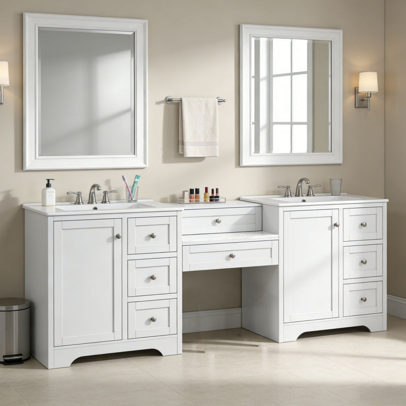 Double Sink Bathroom Vanity With Countertop, 2 Ceramic Sinks, 6 Drawers by HouseOfZazla
