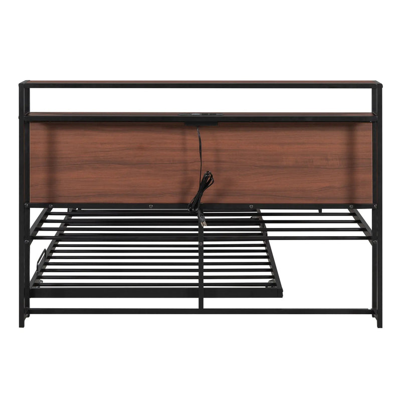 Platform Bed Frame With Trundle, USB Ports And Slat Support, No Box Spring Needed by HouseOfZazla