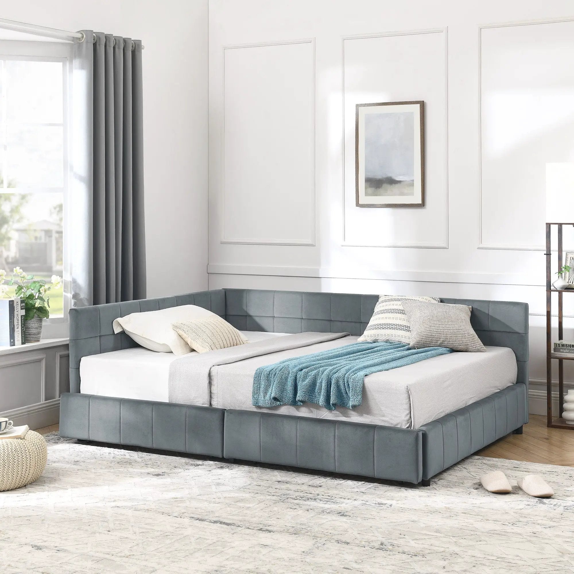 Mid-Century Storage Upholstered Tufted Bed Frame With Backrest And Armrests by Unique Piece Furniture
