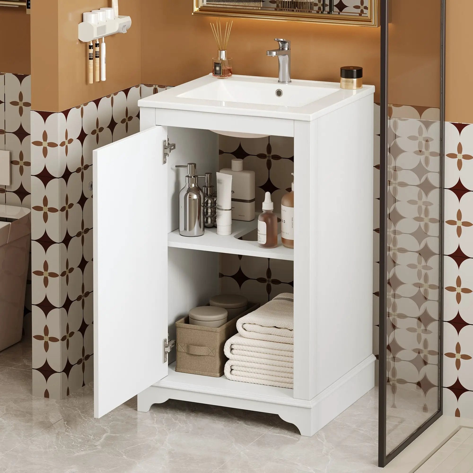 Bathroom Vanity With Sink, Freestanding Single Cabinet Set, Soft Close Door, Adjustable Shelf by Unique Piece Furniture