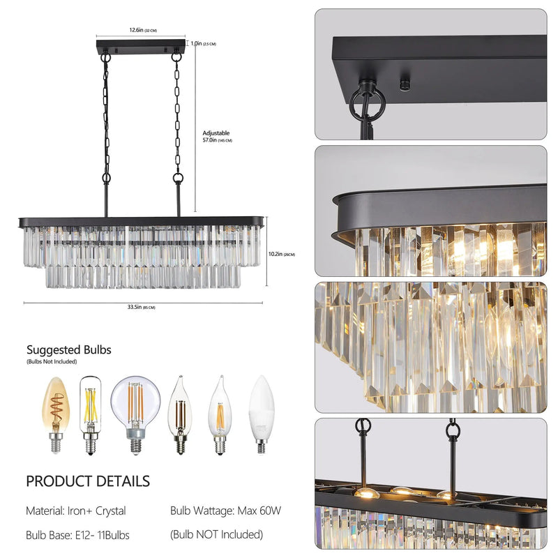 Rectangular Crystal Chandelier Adjustable by HouseOfZazla