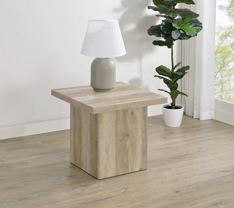 Devar Square Engineered Wood End Table Distressed Pine by Unique Piece Furniture