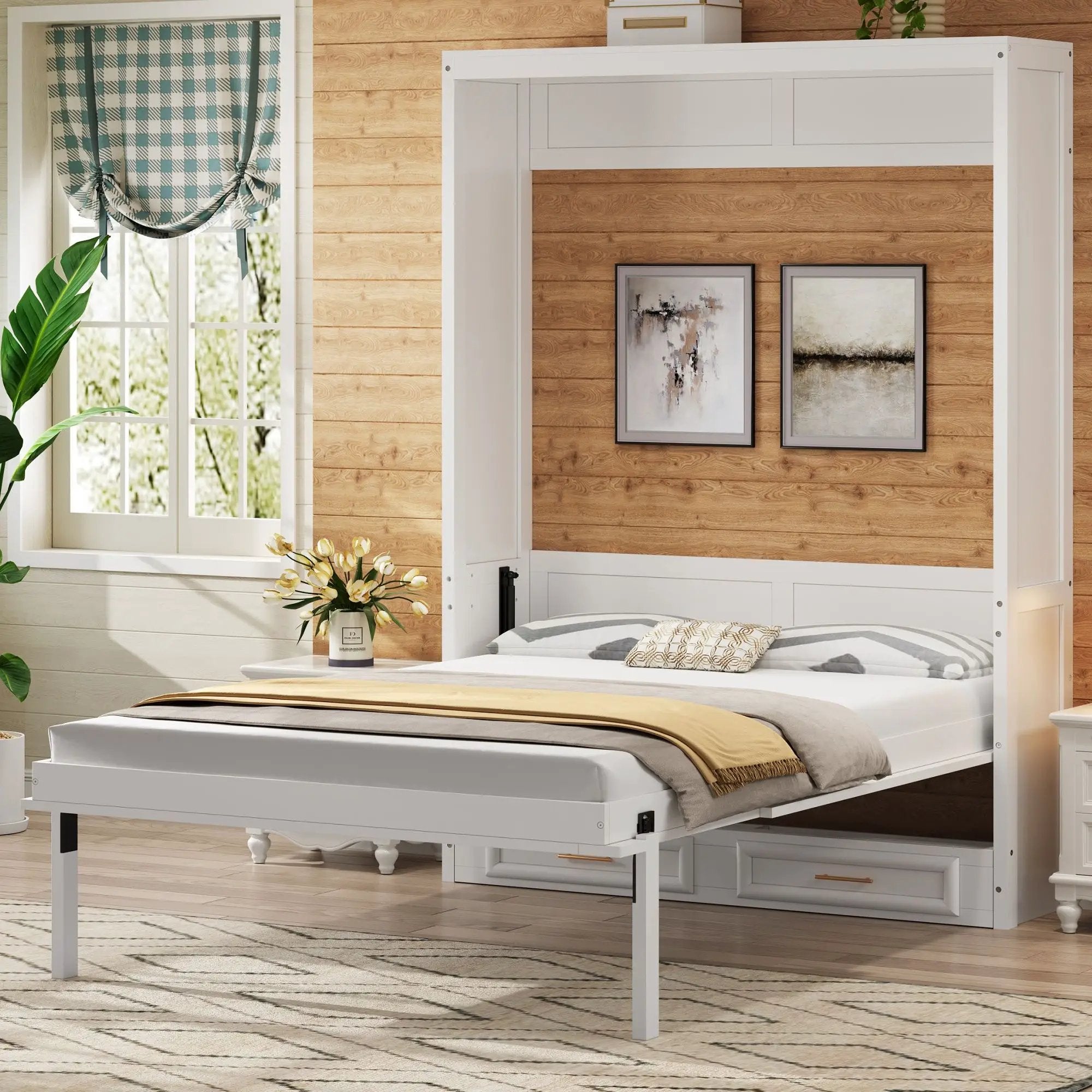 Full Size Murphy Bed With 2 Drawers - Beige by Unique Piece Furniture