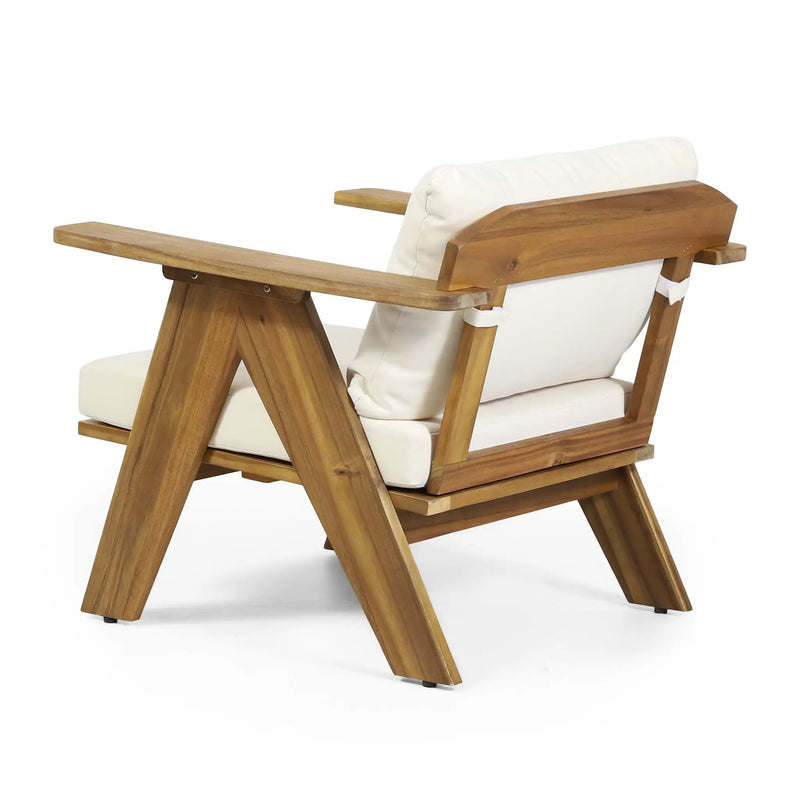 Outdoor Acacia Wood Club Chairs With Cushions (Set of 2) - Teak / Beige by HouseOfZazla