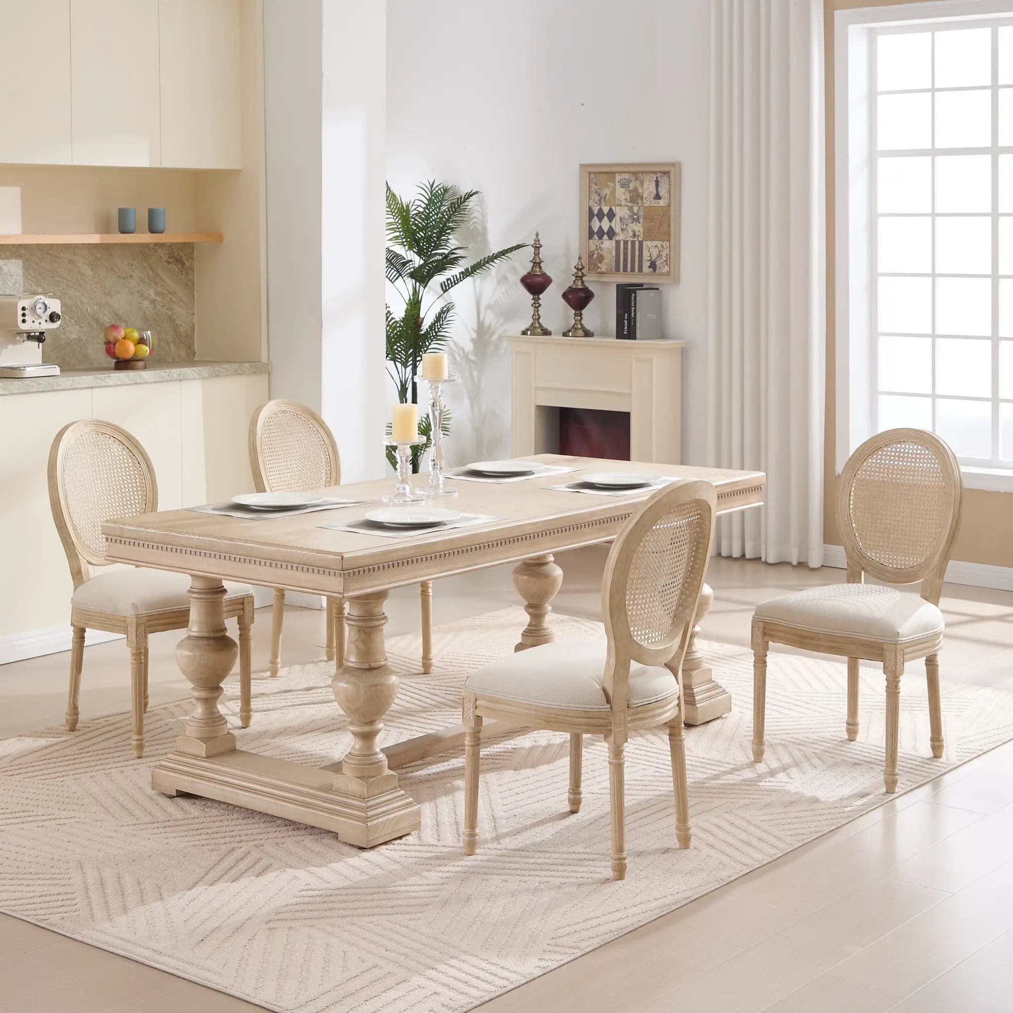 French Country Dining Chairs Set of 2 Upholstered with Rattan Back by HouseOfZazla