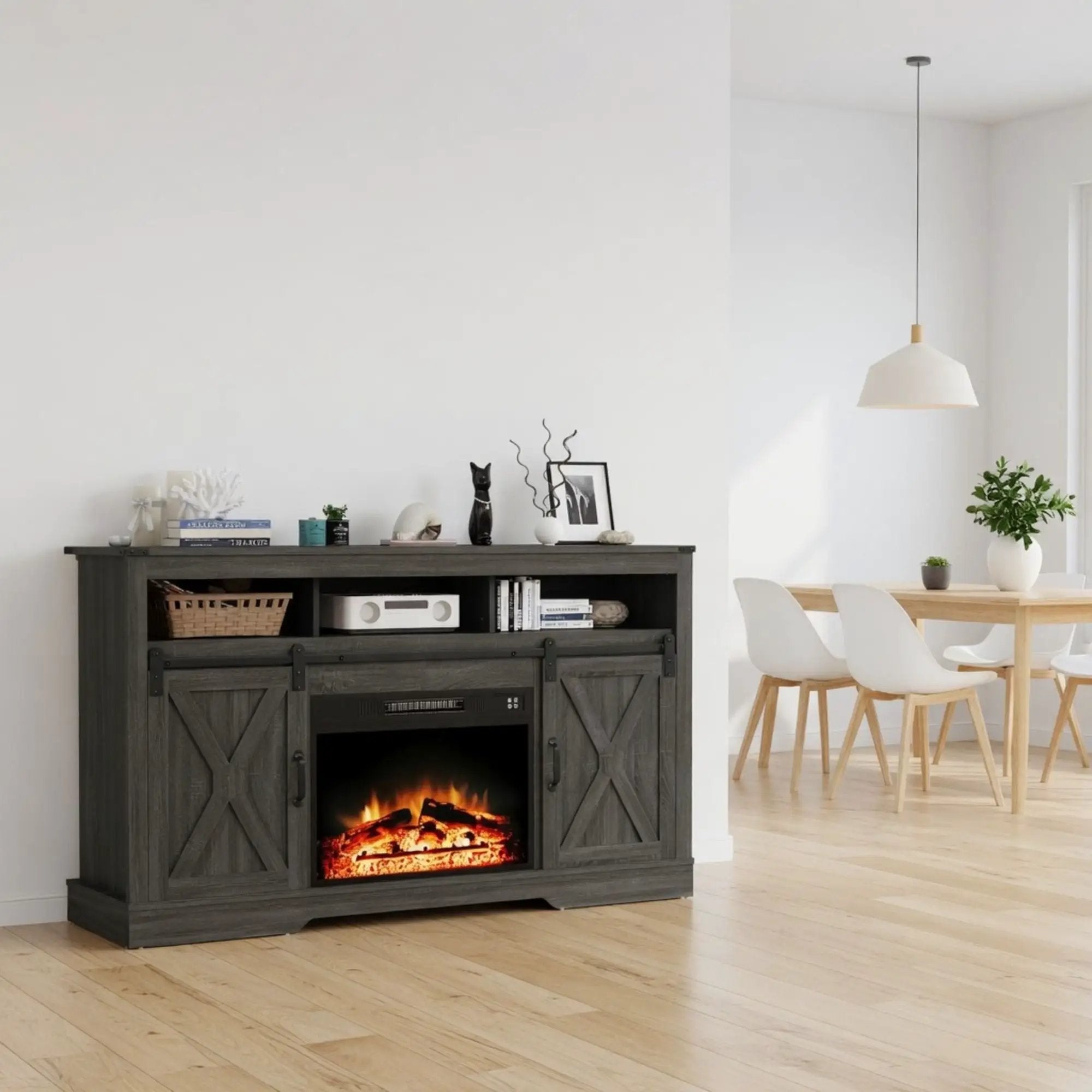 Electric Fireplace Insert Heater With Multicolor Flames, Remote Control - Black by HouseOfZazla