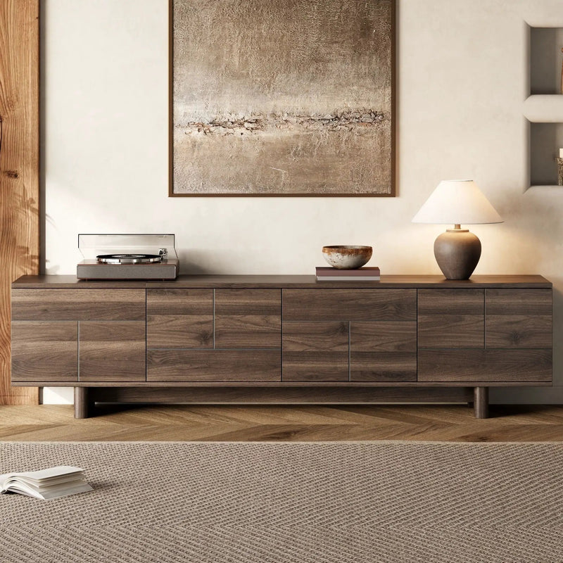 TV Stand For TVs Up To 85", Entertainment Center, Cable Management, Push Openers, Soft Closing Hinges & Adjustable Shelves - Dark Brown by Unique Piece Furniture