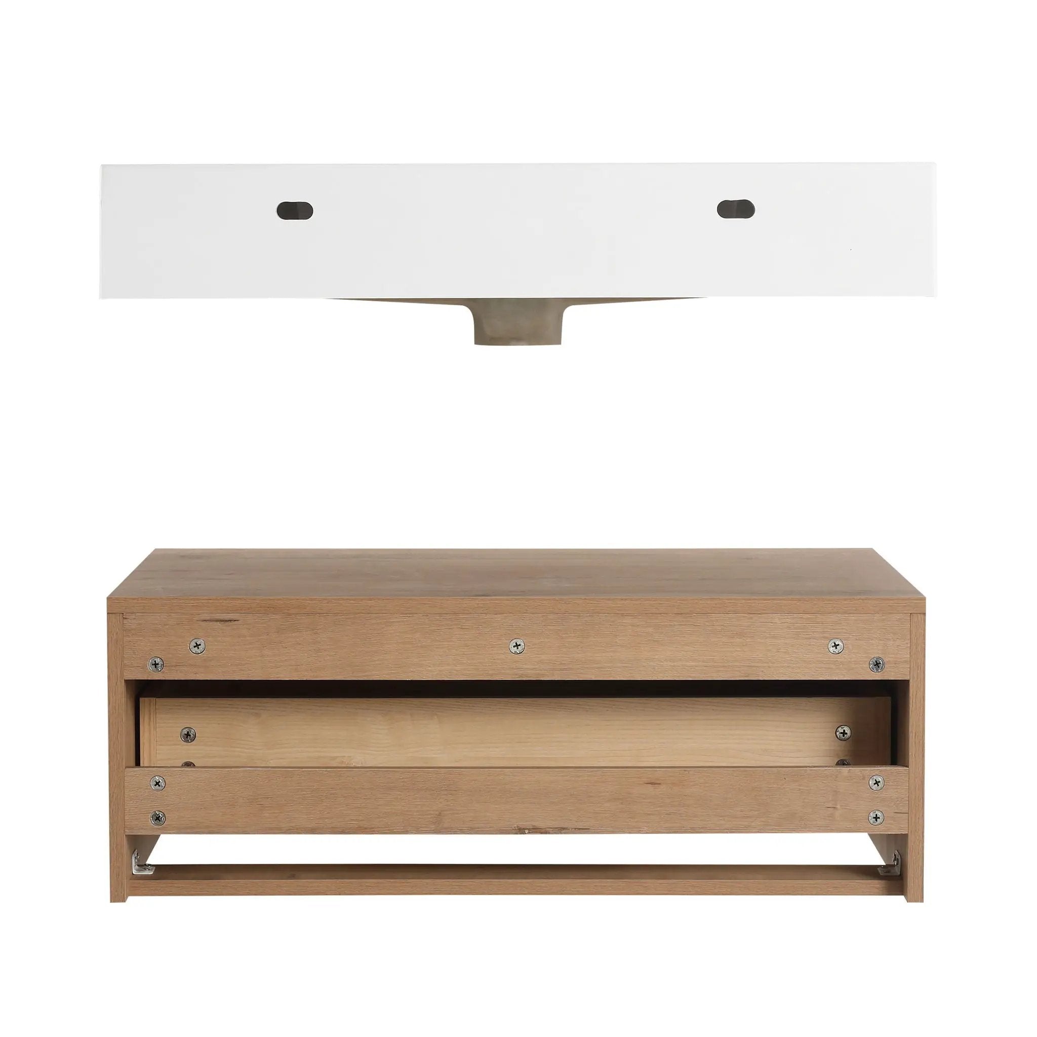 Wall Mounted Bathroom Vanity With Resin Sink And Soft Close Drawer In Imitative - Imitative Oak by HouseOfZazla