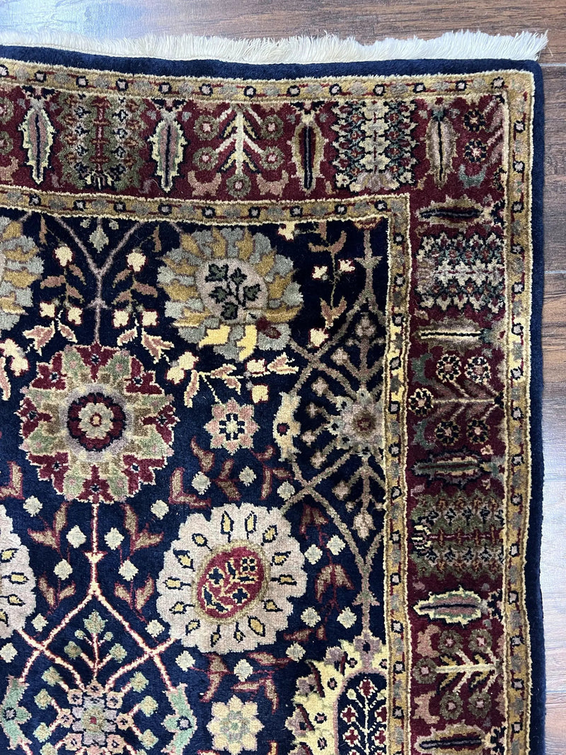 Indo Persian Runner 2.8 x 18, Long Skinny Hallway Wool Runner Rug, Hand Knotted Vintage Floral Allover Traditional Runner Dark Blue Burgundy by Jewel Rugs