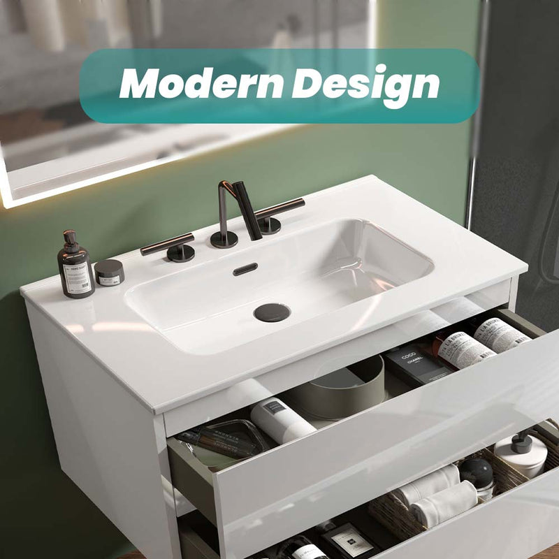 Abay Home Glossy White Ceramic Integrated Bathroom Vanity Sink by HouseOfZazla