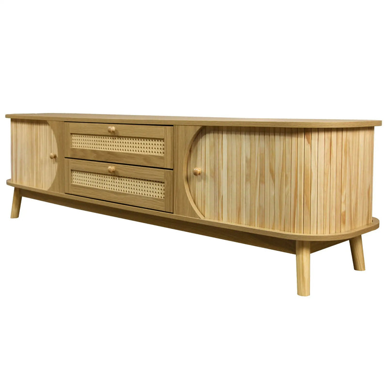 Rattan TV Stand For Tvs Up To 75'', Modern Farmhouse Media Console, Entertainment Center With Legs, TV Cabinet For Living Room, Home Theatre - Natural Wood by Unique Piece Furniture