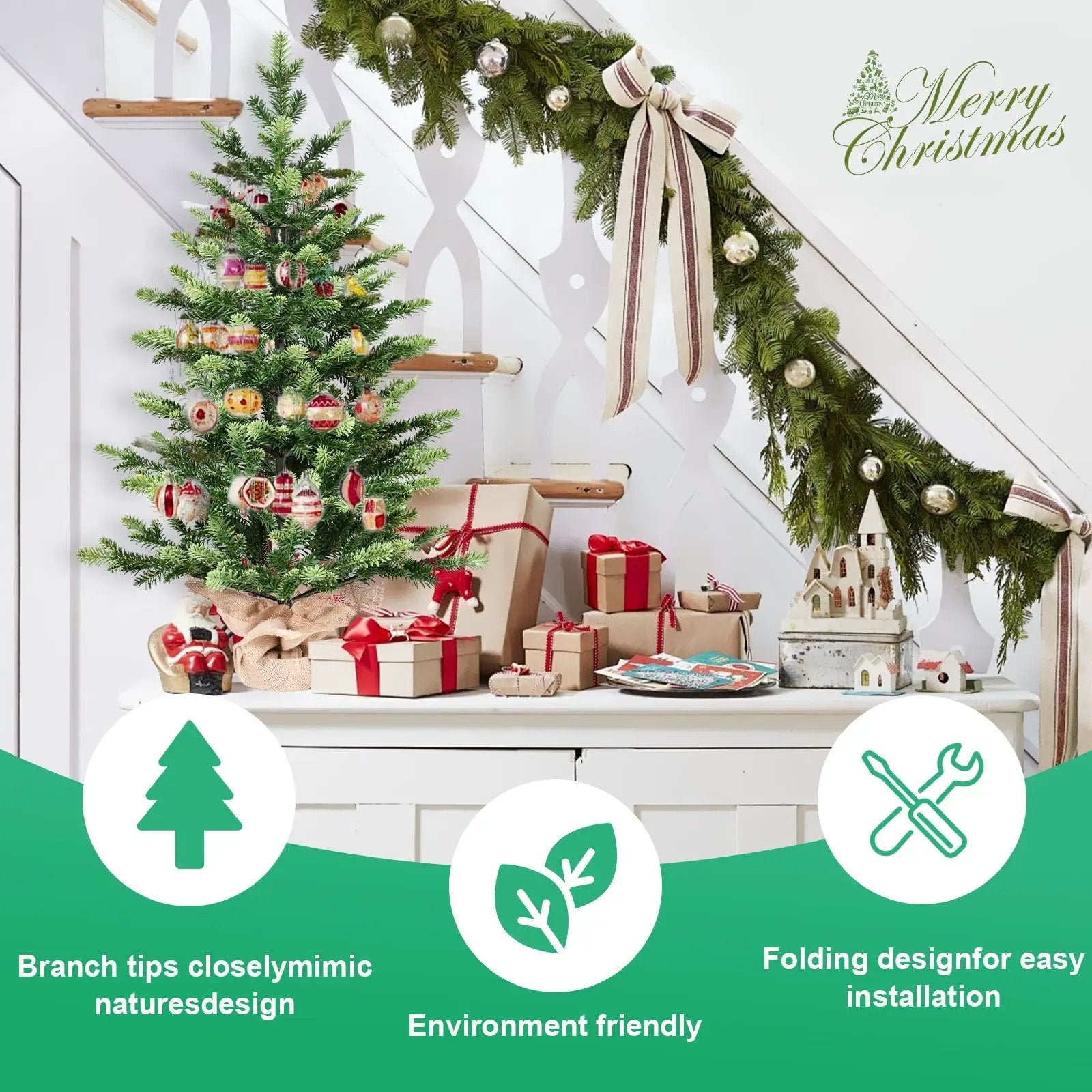 2FT Full PE Tabletop Christmas Tree with 230 Tips, Realistic by HouseOfZazla