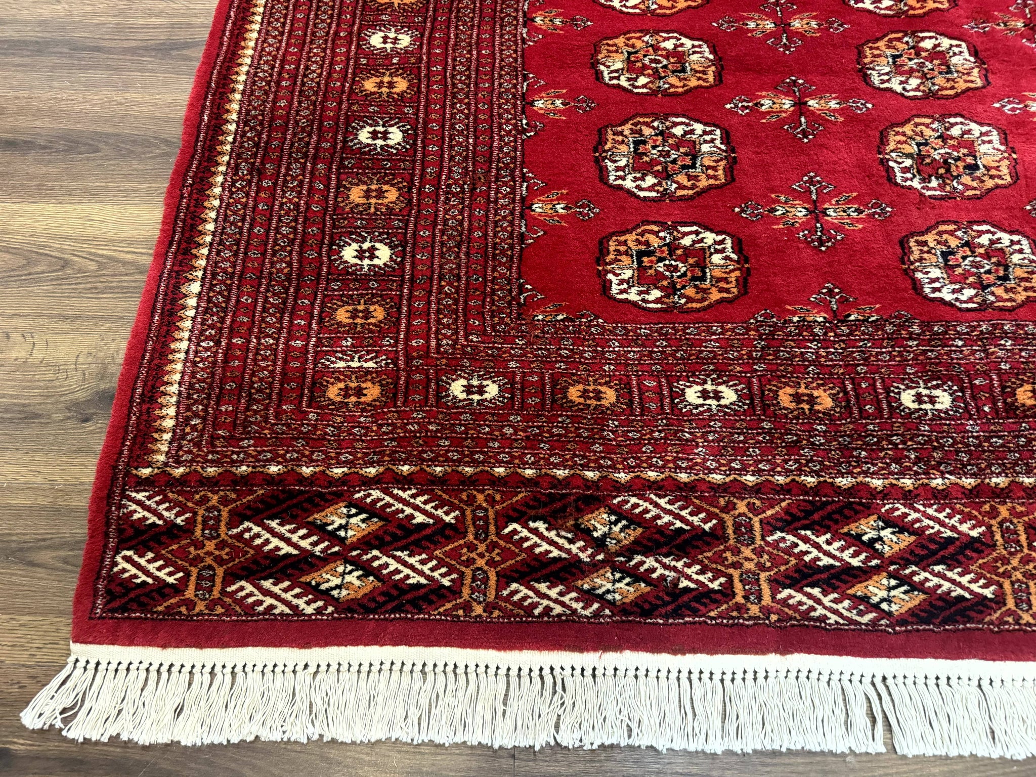 Red Turkoman Bokhara Rug 8x11, Pakistani Turkmen Carpet, Vintage Traditional Area Rug by Jewel Rugs
