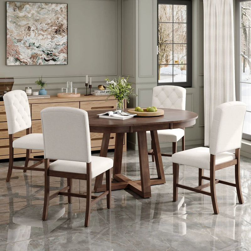 Dining Set With Leaf Round Table And 4 Upholstered Chairs by Unique Piece Furniture