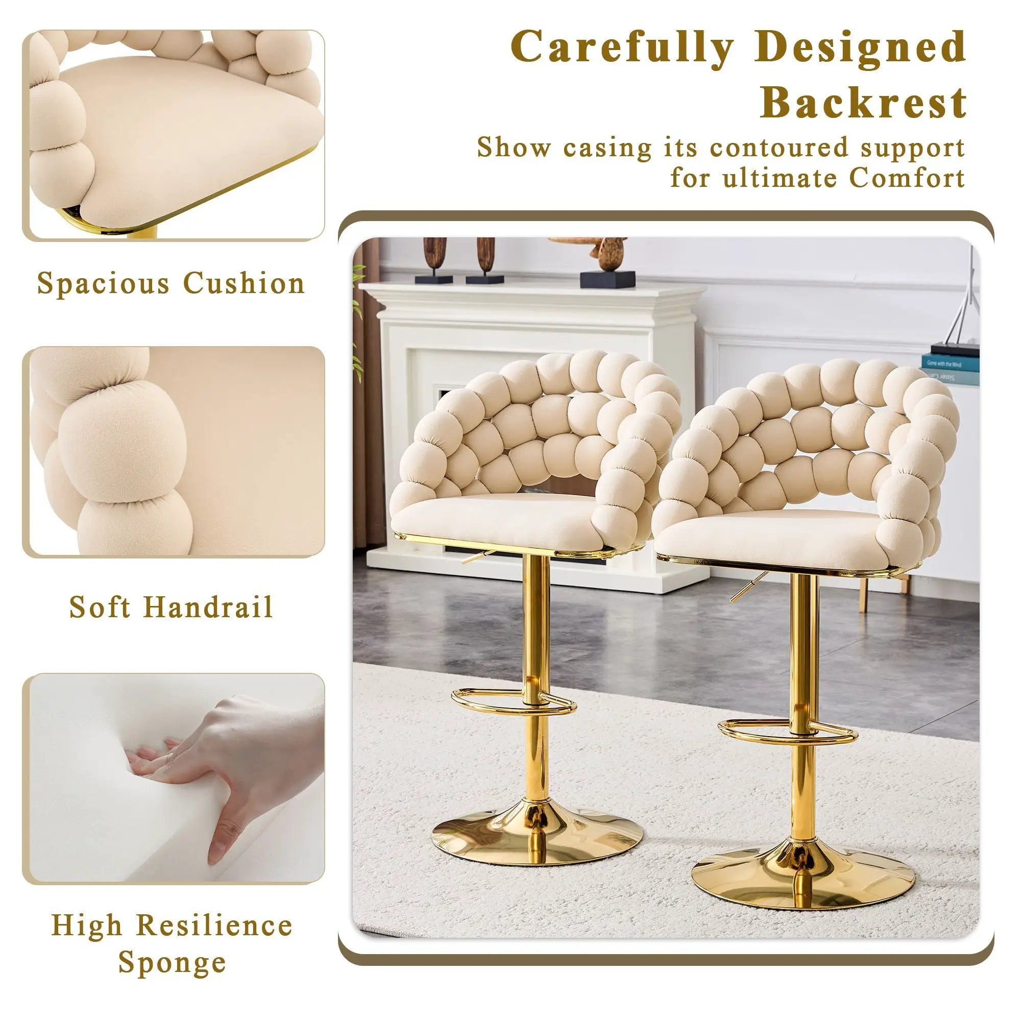 Puffy Bubble Chair, Ball Chain (Set of 2) - Beige / Gold by HouseOfZazla