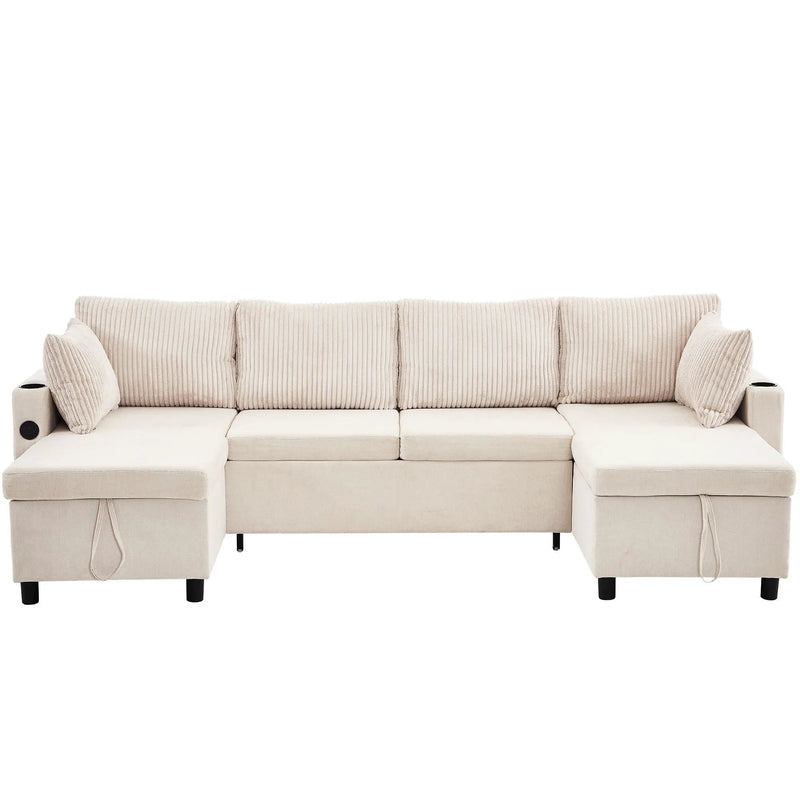Sectional Sofa Bed With Pull Out Sleeper, USB Ports, Cup Holders by Unique Piece Furniture