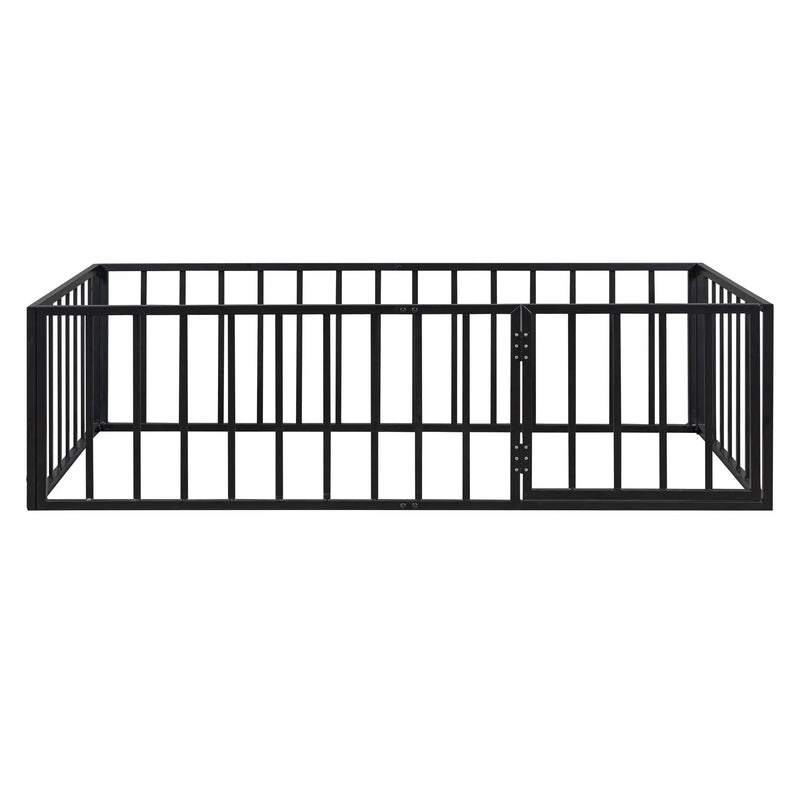 Metal Floor Bed Frame With Fence And Door by HouseOfZazla