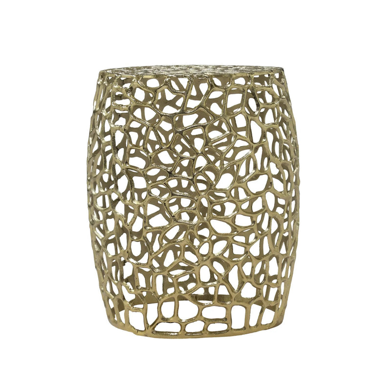 Aluminum Drum End Table with Intricate Design in Gold by HouseOfZazla