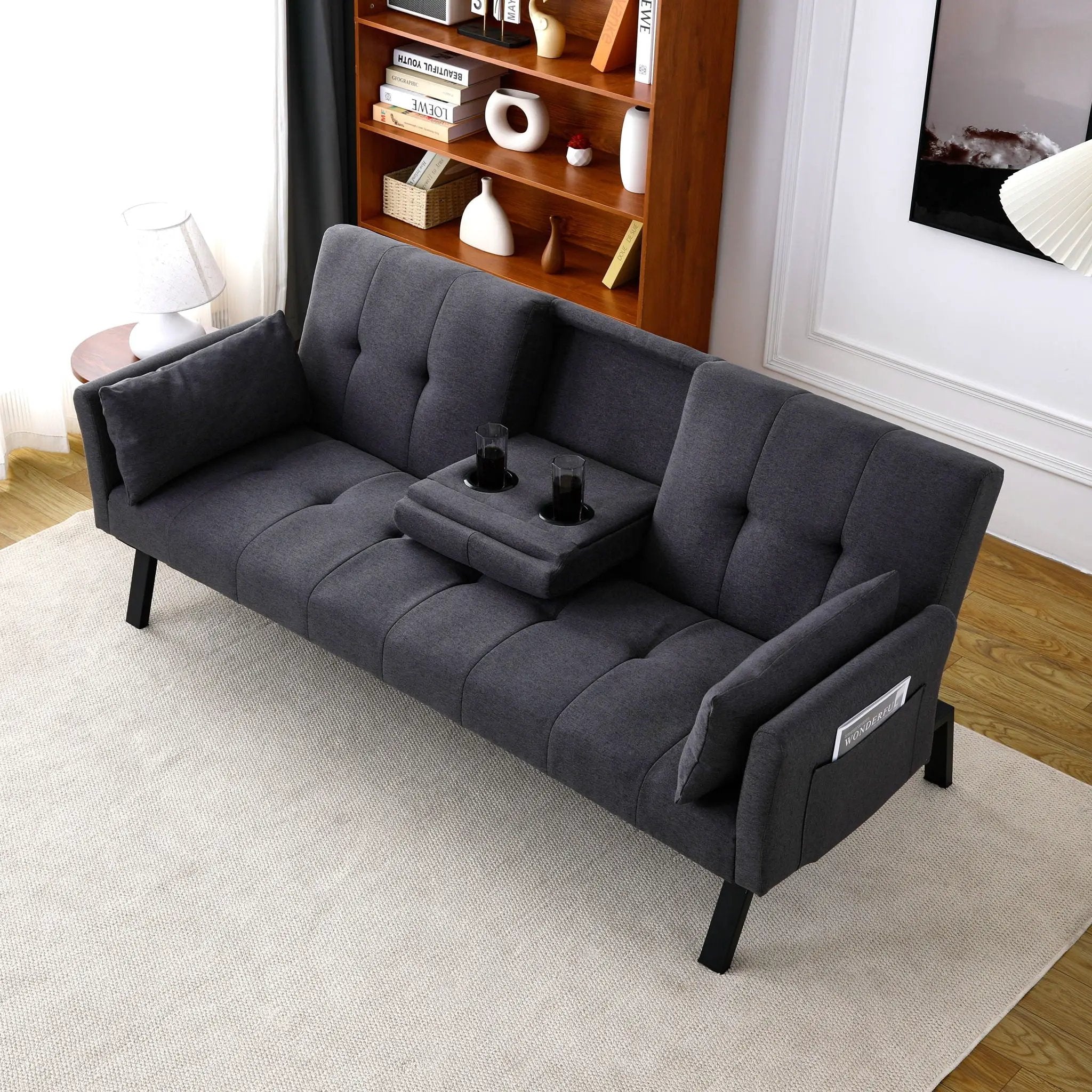 Sofa Bed With Foldable Design And Cup Holder by HouseOfZazla