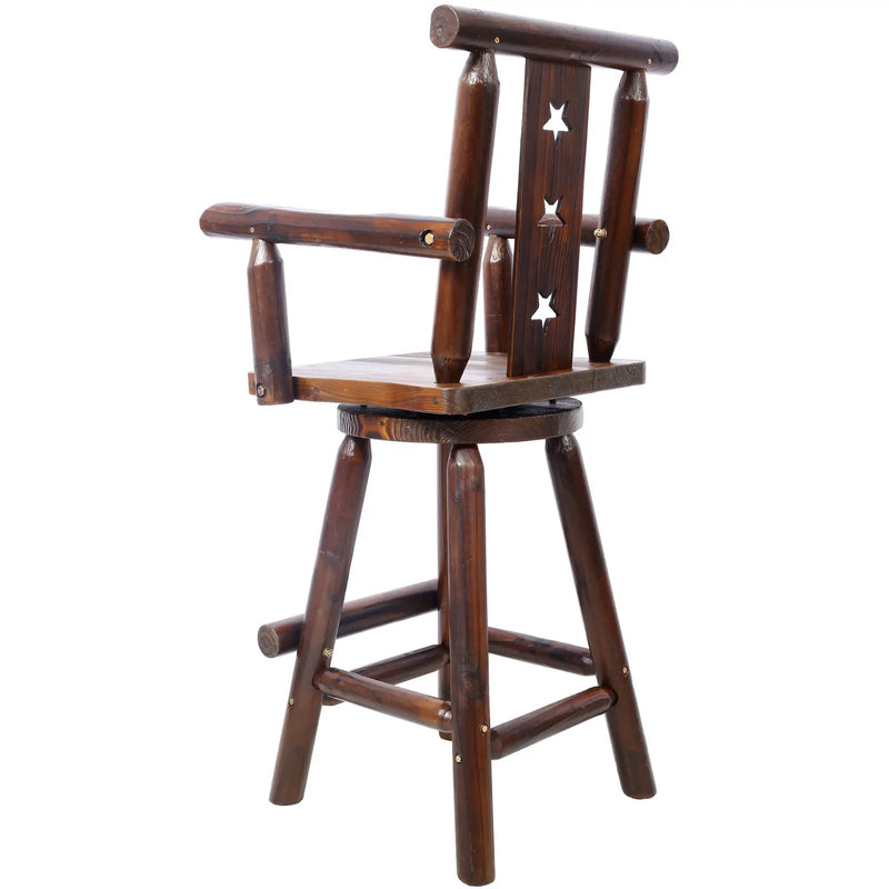 Rustic Tall Bistro Chair Decorative Star Backrest And Footrest, Fir Wood, 4 Foot - Brown by Unique Piece Furniture
