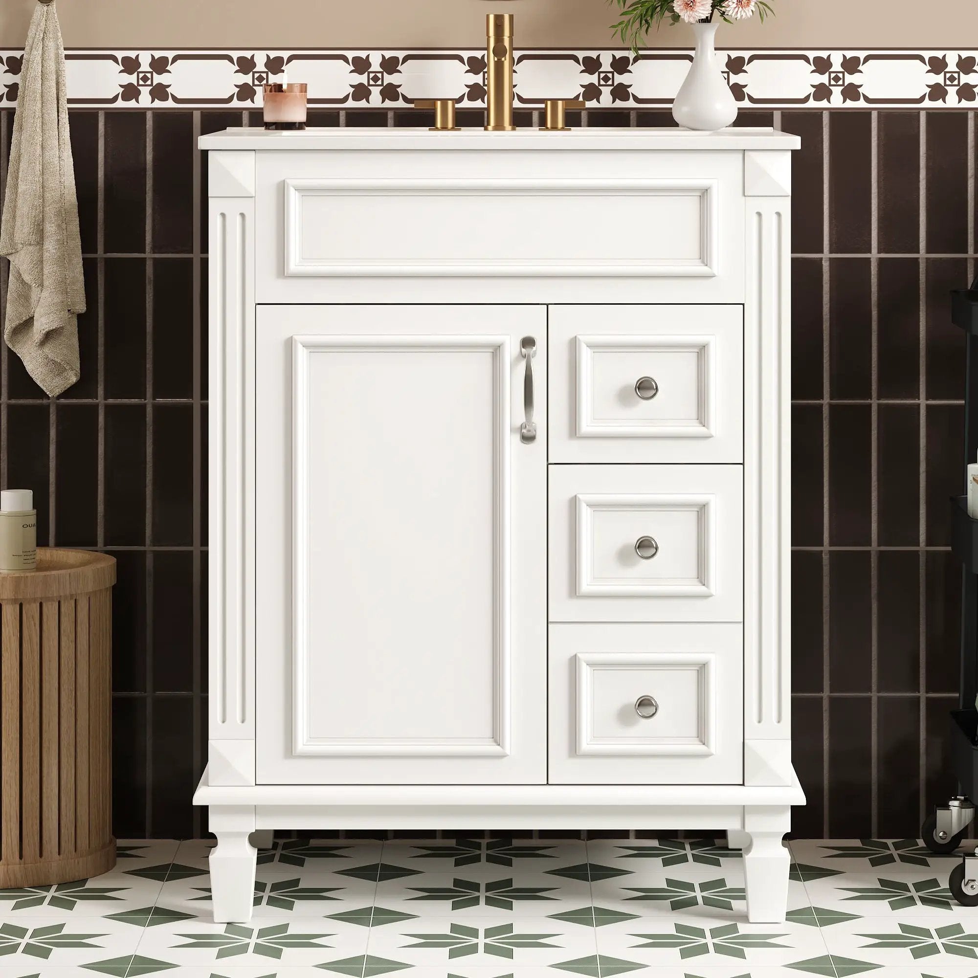 Bathroom Vanity With Sink, Compact Cabinet & 2 Drawers And Adjustable Shelf by Unique Piece Furniture