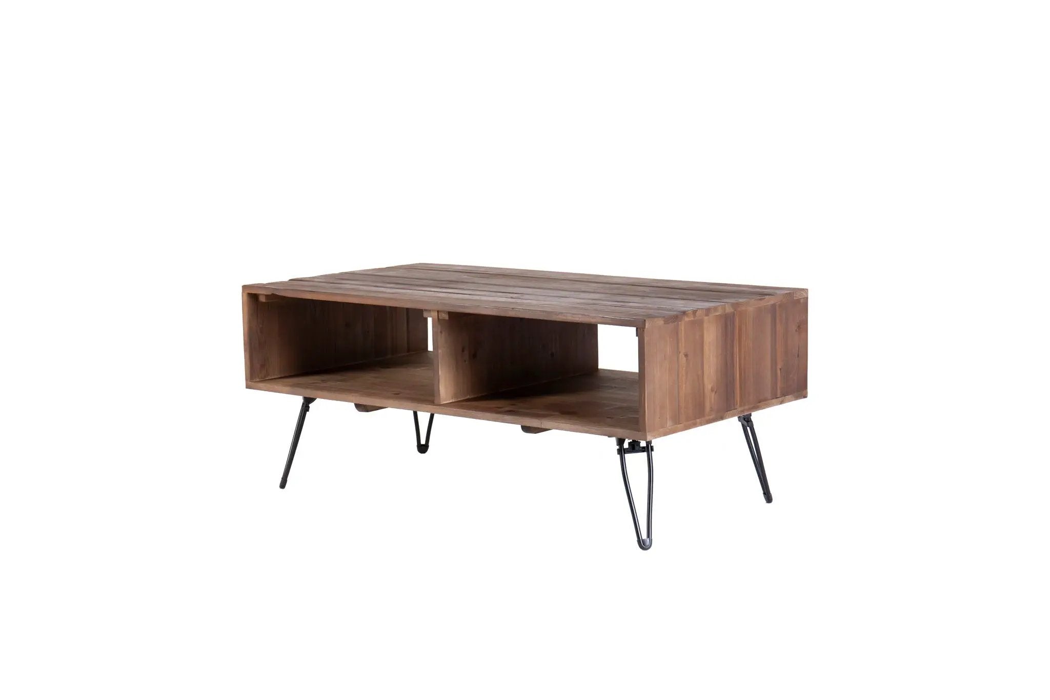 Reclaimed Wood Cocktail Table With Open Storage For Living Room, Metal Legs, Foldable - Black / Natural by Unique Piece Furniture