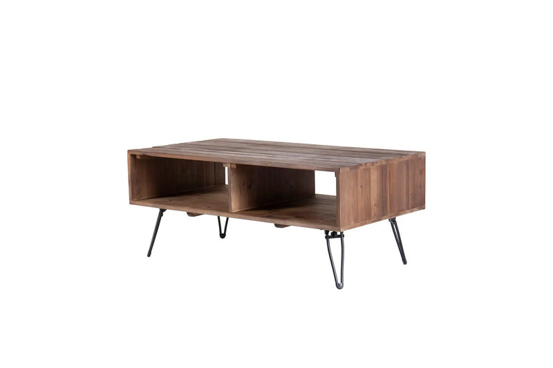 Reclaimed Wood Cocktail Table With Open Storage For Living Room, Metal Legs, Foldable - Black / Natural by Unique Piece Furniture