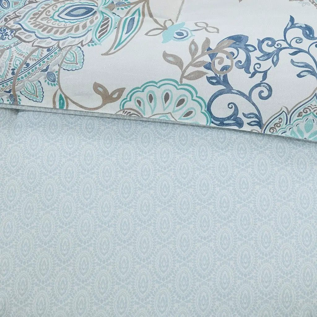 8 Piece Cotton Floral Printed Reversible Comforter Set Blue by HouseOfZazla