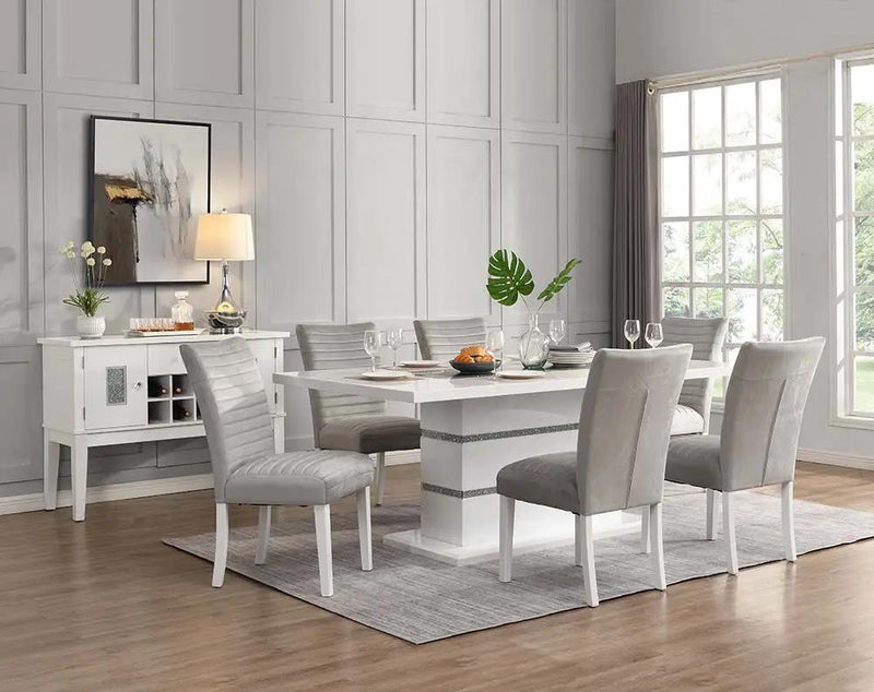 Elizaveta - Dining Table With Pedestal Base - Faux Crystal Diamonds & White High Gloss by Unique Piece Furniture
