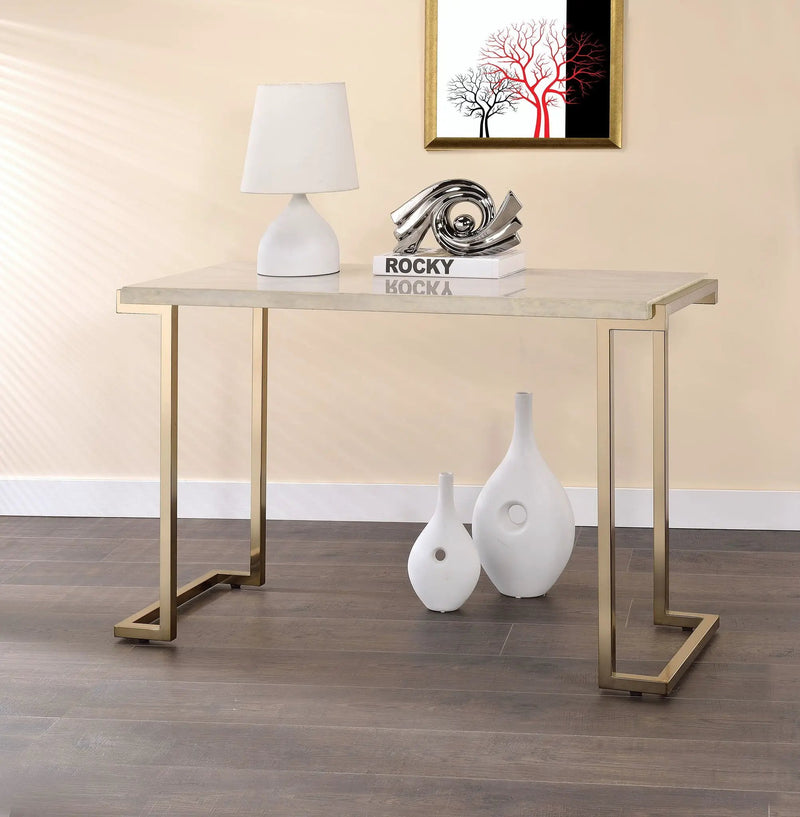 Boice II - Faux Marble Top Sofa Table - White / Champagne by Unique Piece Furniture