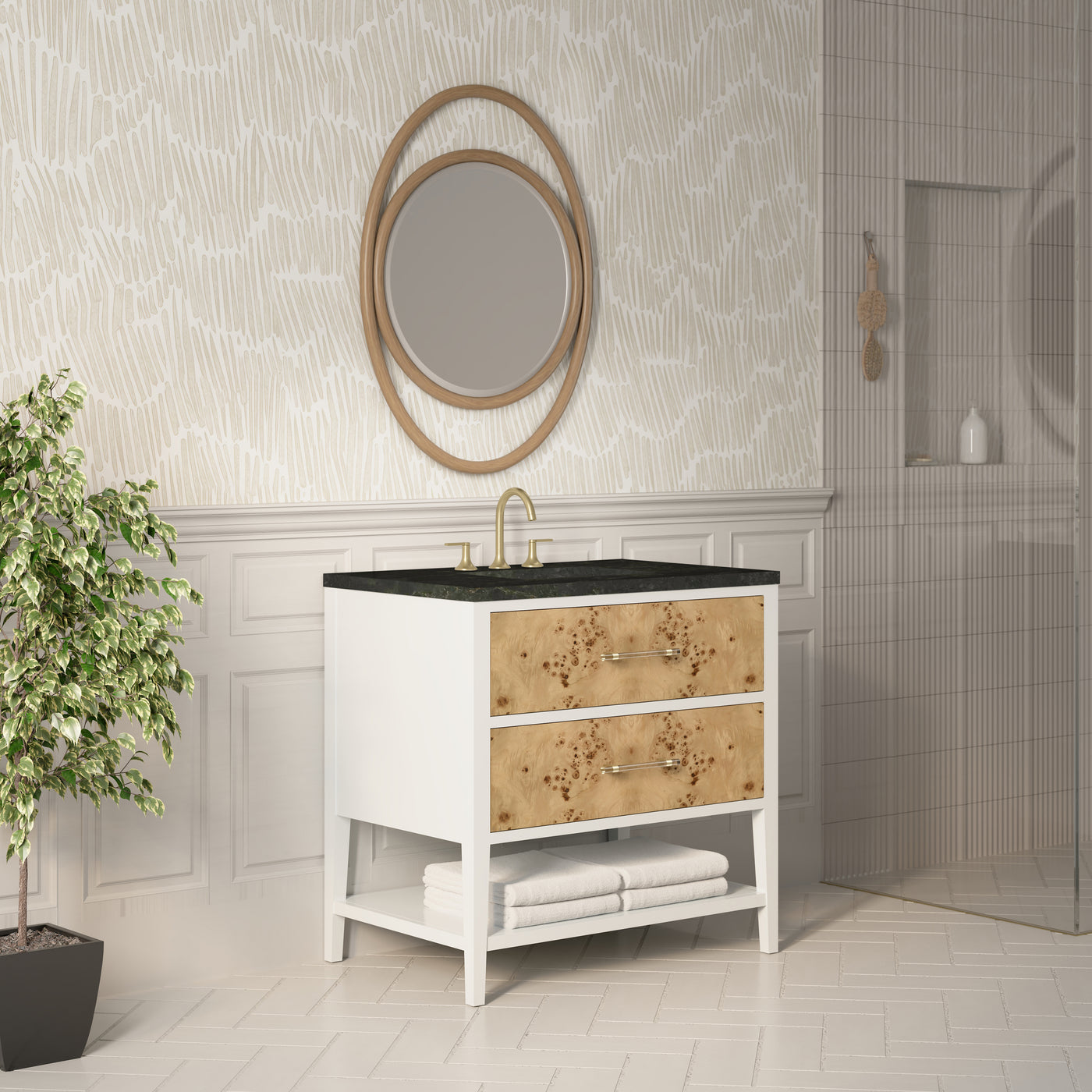 James Martin Olena 36" Single Bathroom Vanity, Polished White and Light Mappa Burl, view 35