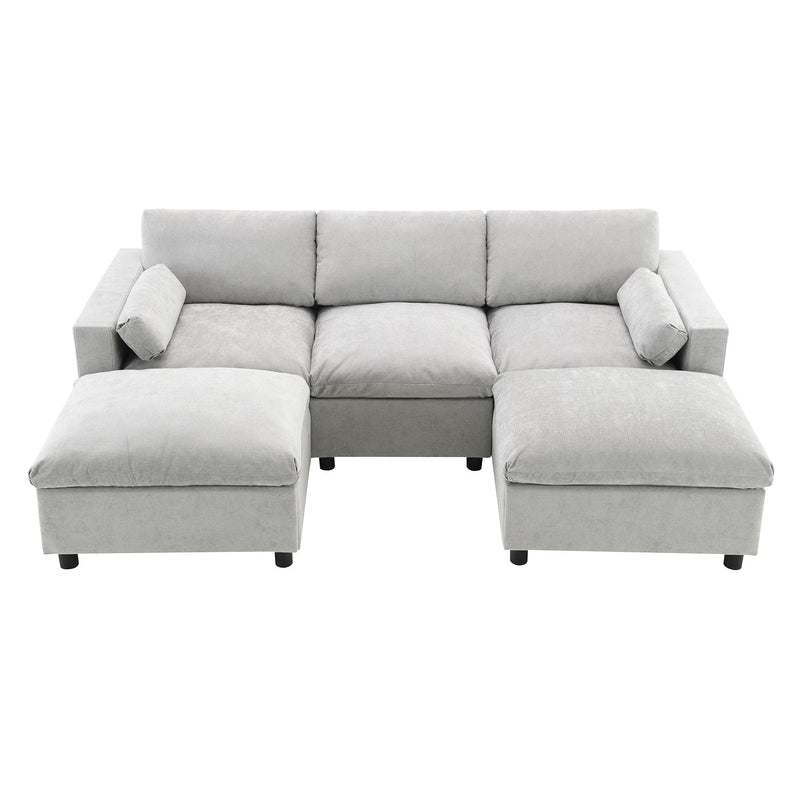 Modular Sectional With Storage Pockets, 5 Seat U Shaped Couch Set With Pillows, Free Combination Modern Cloud Sofa With 2 Movable Ottoman by HouseOfZazla