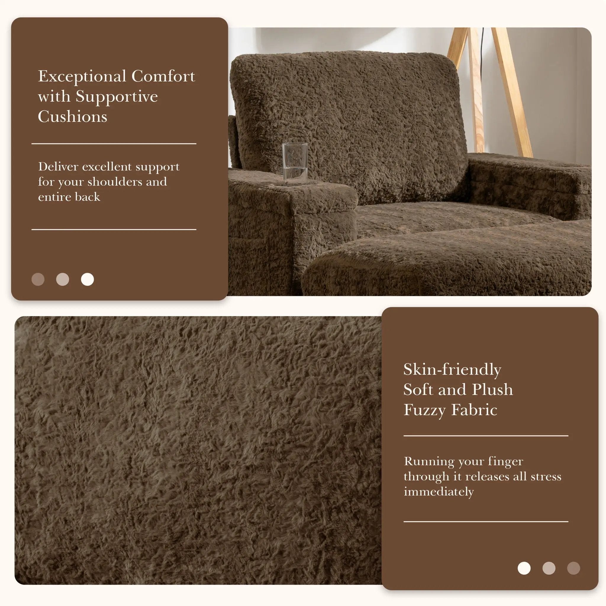 Oversized Chaise Lounge Indoor Rabbit Fur Sofa Bed With Storage Ottoman And Armrests Cup Holders With Deep Seat by HouseOfZazla