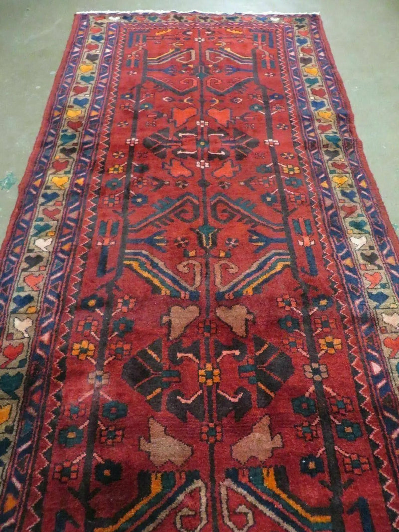 Antique Persian Hamadan Runner 3.4 x 9.7 - Wool, Red and Navy Blue by Jewel Rugs