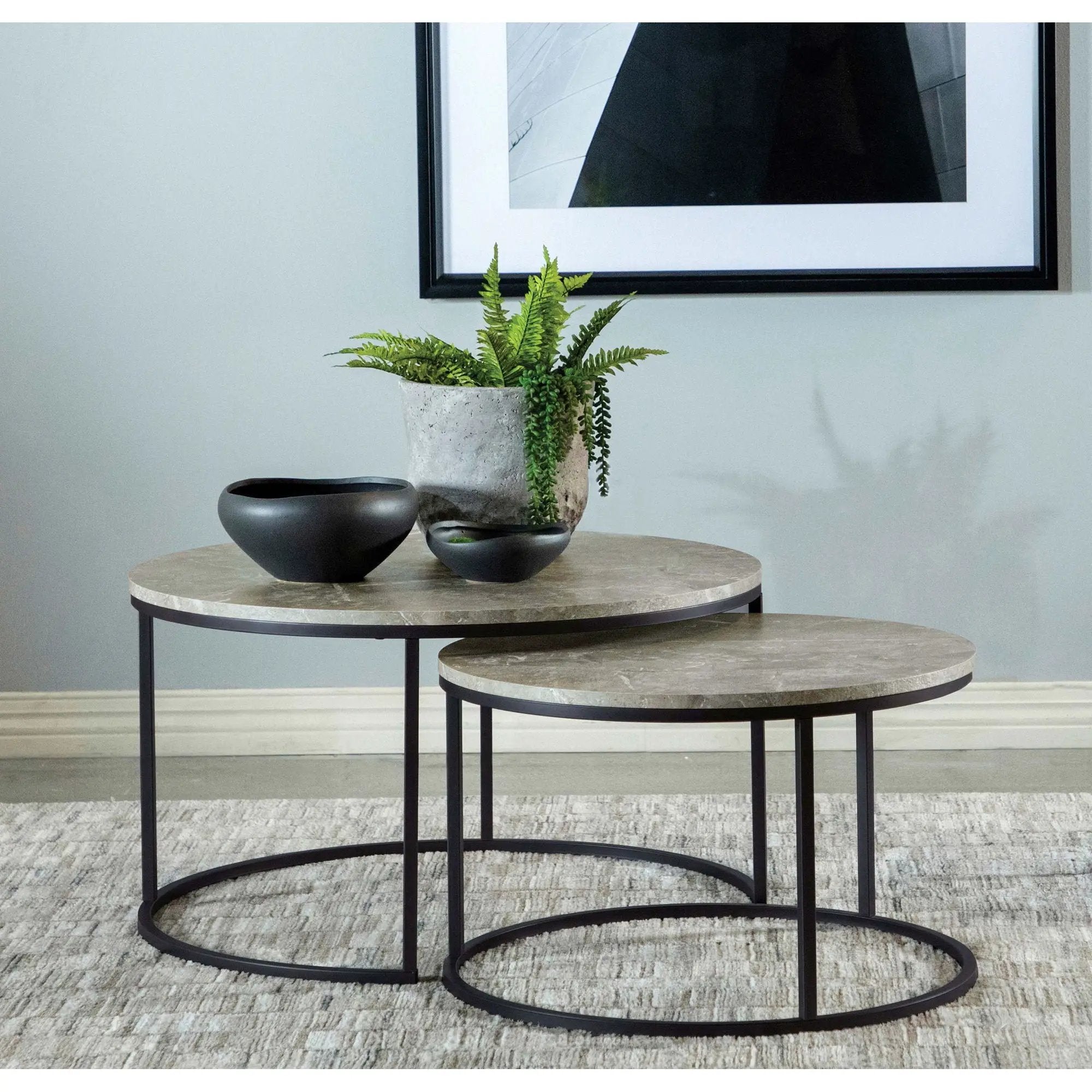Hanover - 2 Piece Round Nesting Coffee Tables - Gray by HouseOfZazla