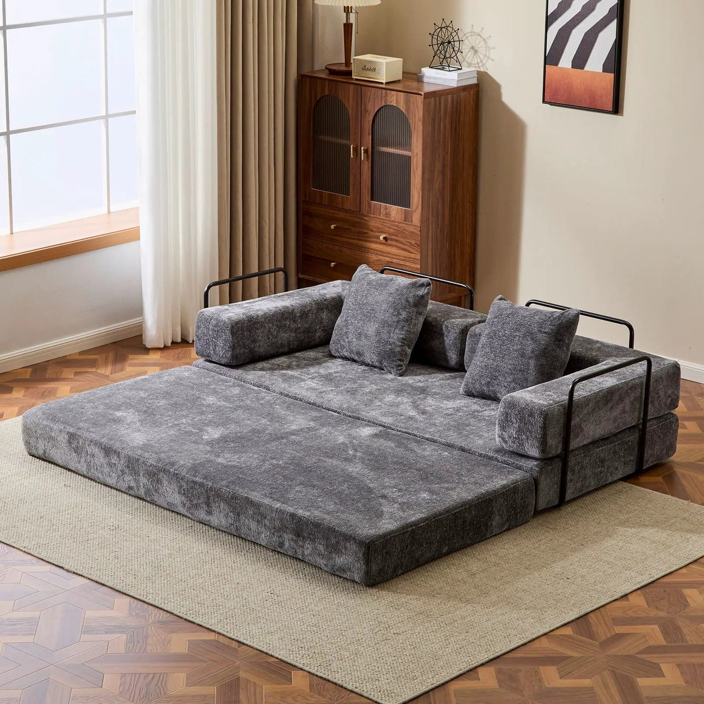 Convertible Floor Sofa Bed With Pillow Back Support Armrest by HouseOfZazla