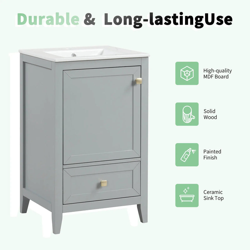 20" Bathroom Vanity with Sink, Storage Rack, and Soft Closing Door - Grey by HouseOfZazla
