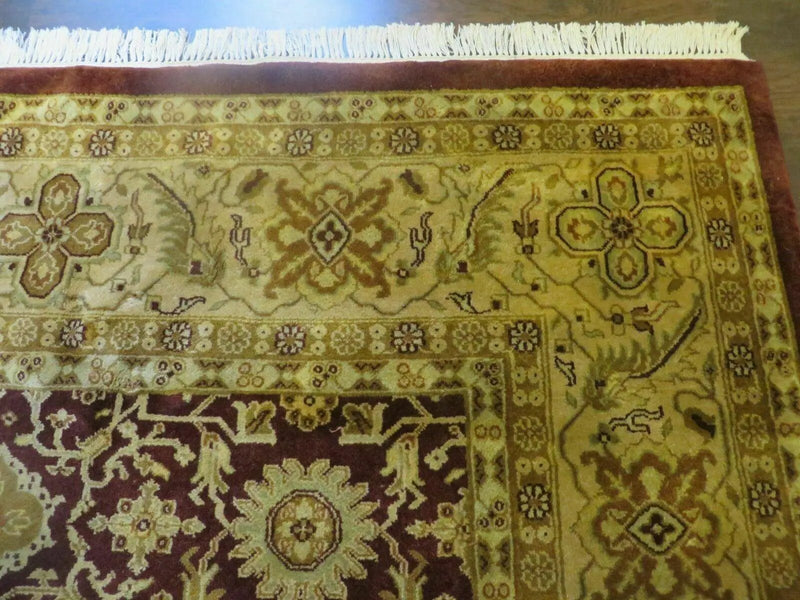Indian Agra Rug 10x14 Vintage Handmade Larastan Wool Carpet Maroon Floral by Jewel Rugs