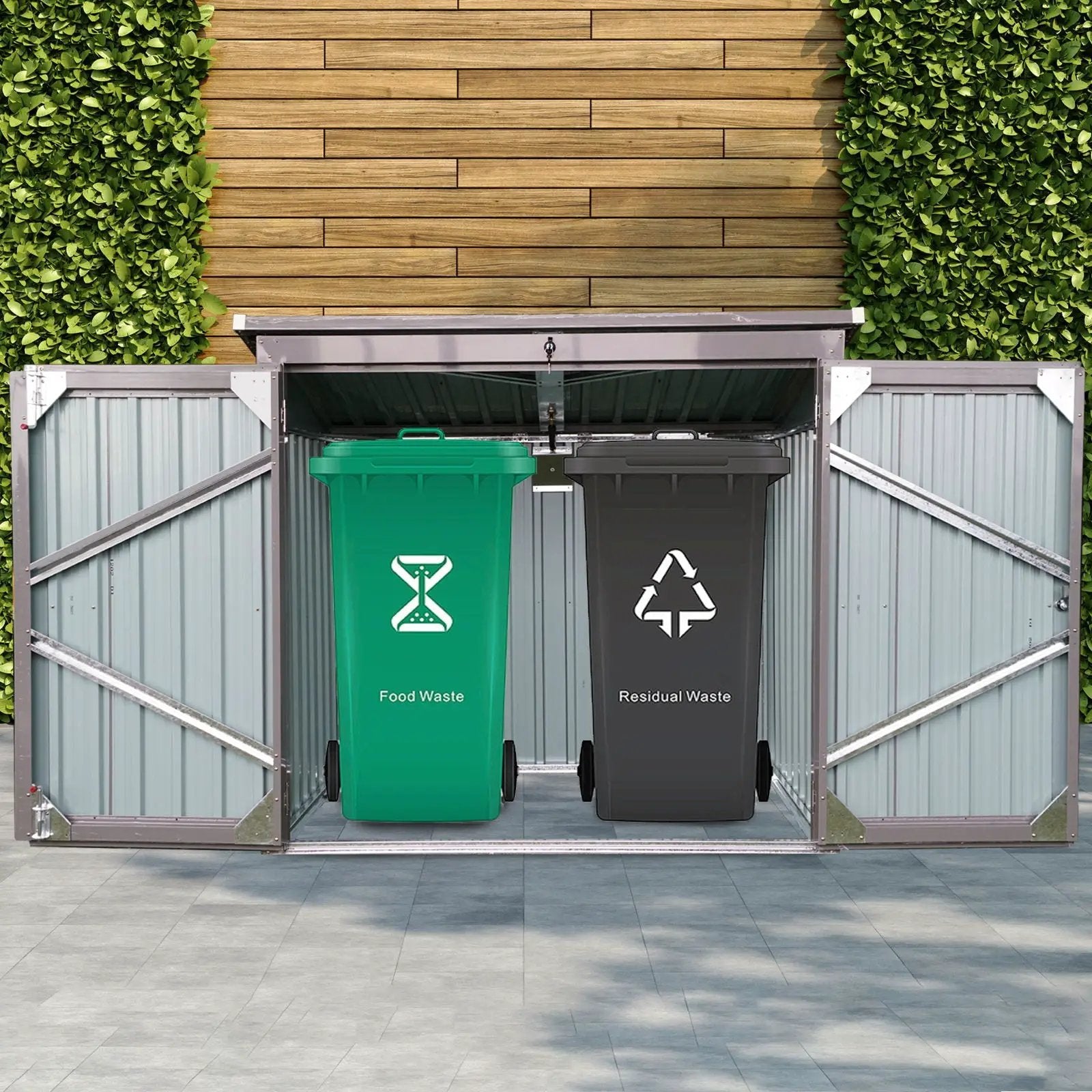 Garbage Bin Shed Stores 2 Trash Cans Metal Outdoor Bin Shed For Garbage Storage by HouseOfZazla