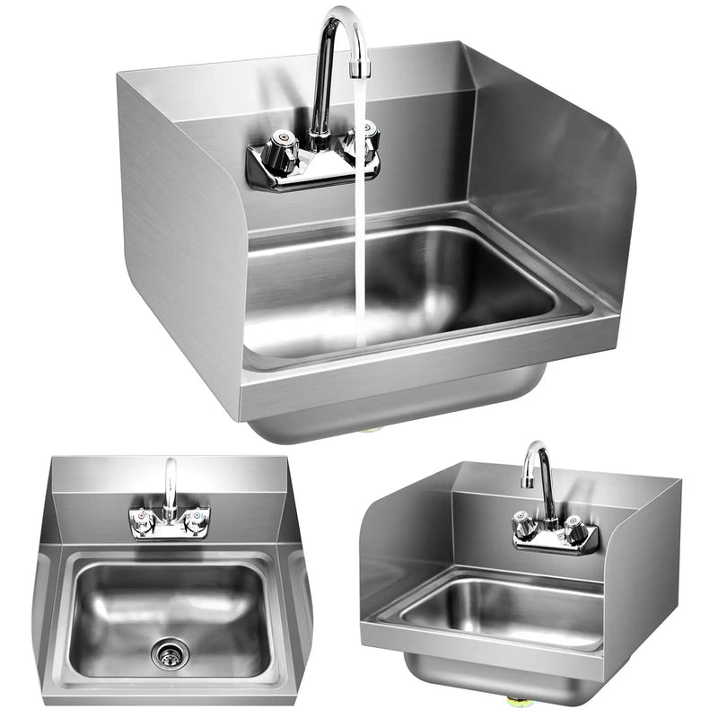 Stainless Steel Sink Wall Mount Hand Washing Sink with Faucet and Side Splash by DirectDeals