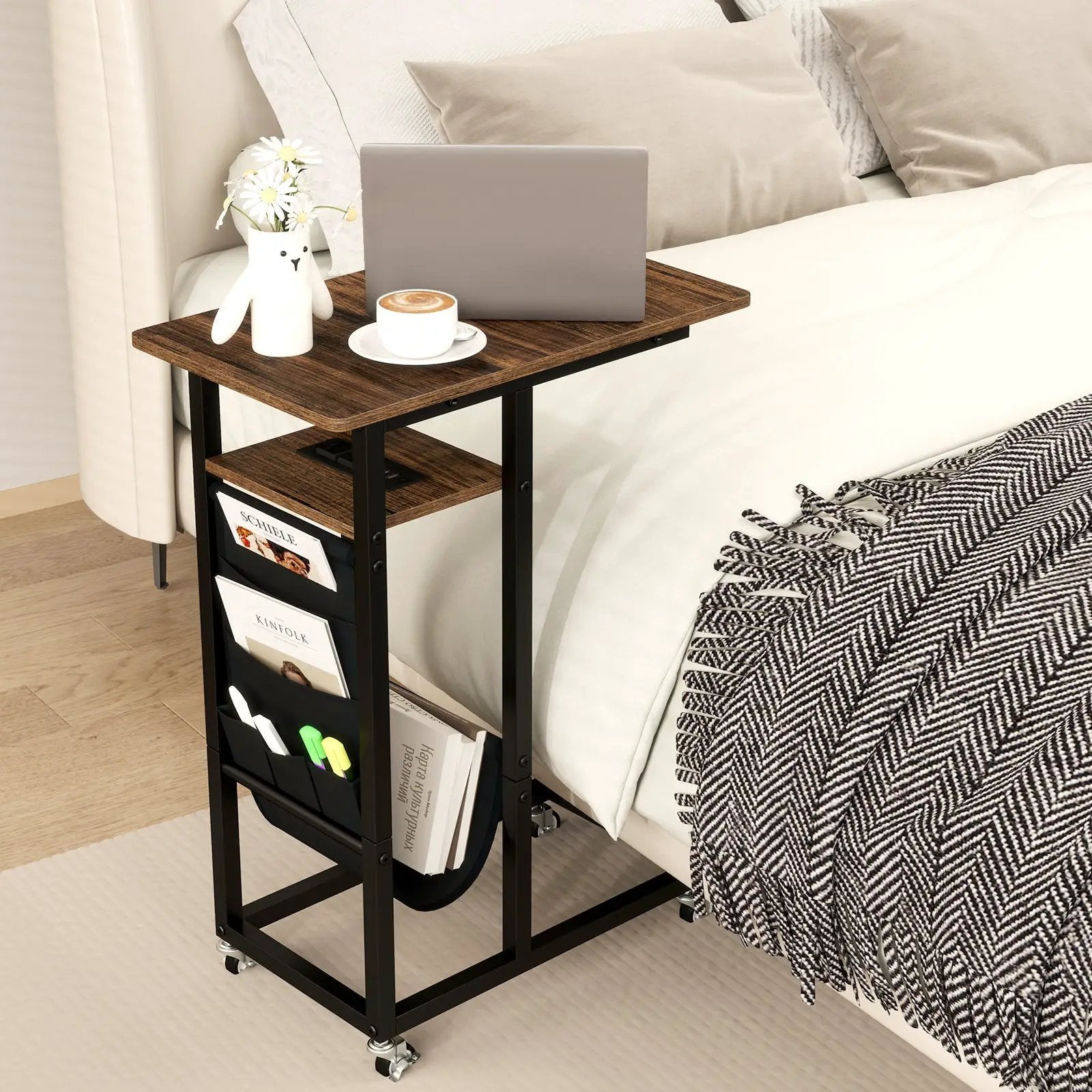 C-shaped End Table with Charging Station and Retractable Tabletop-Coffee by DirectDeals