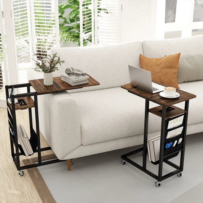 C-shaped End Table with Charging Station and Retractable Tabletop-Coffee by DirectDeals
