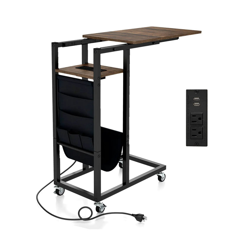 C-shaped End Table with Charging Station and Retractable Tabletop-Coffee by DirectDeals