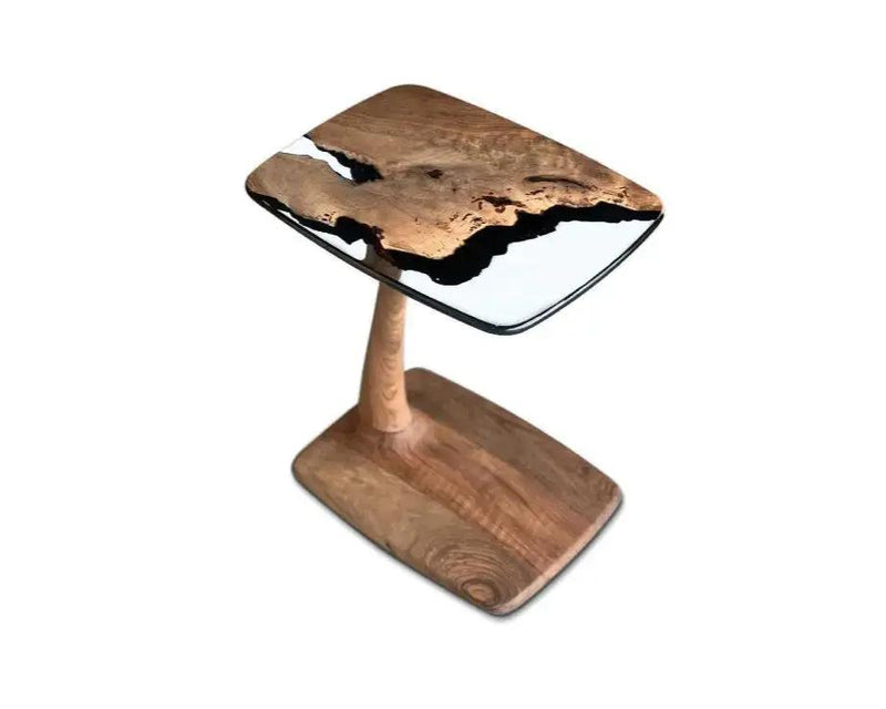 C-Shaped Walnut & Resin End Table with Wheels by Gizz