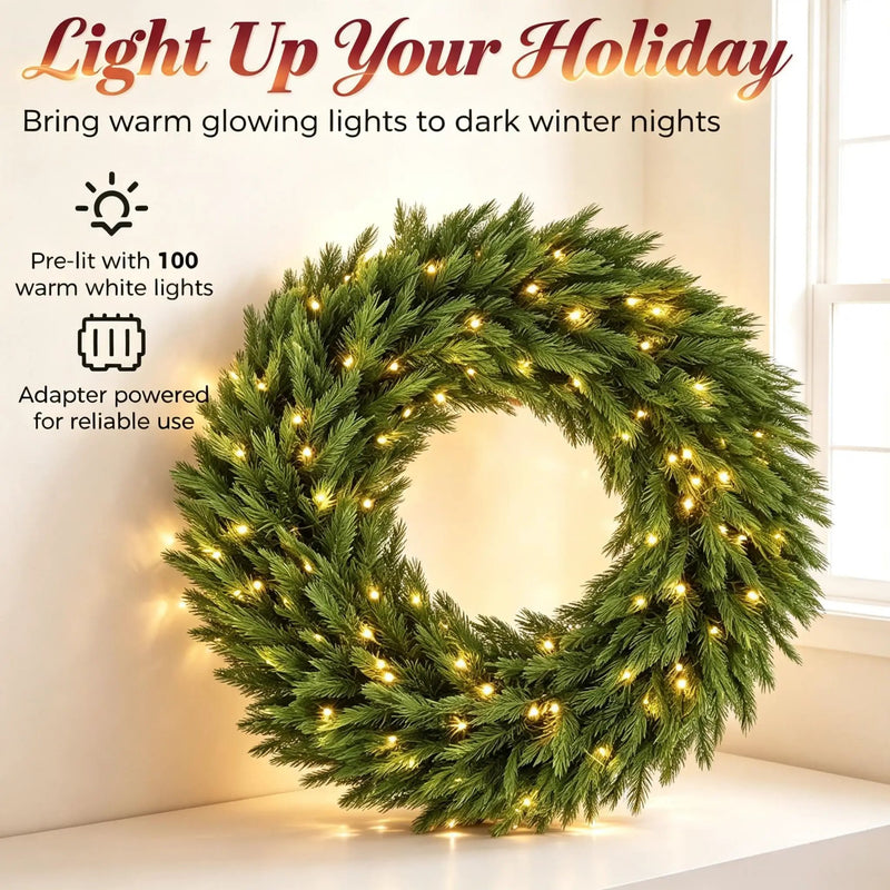 36 in Pre-Lit Norwegian Spruce Christmas Wreath, photo 7 of 9